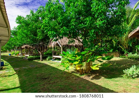 wooden huts for relaxing in the fishing garden area of Poyotomo
