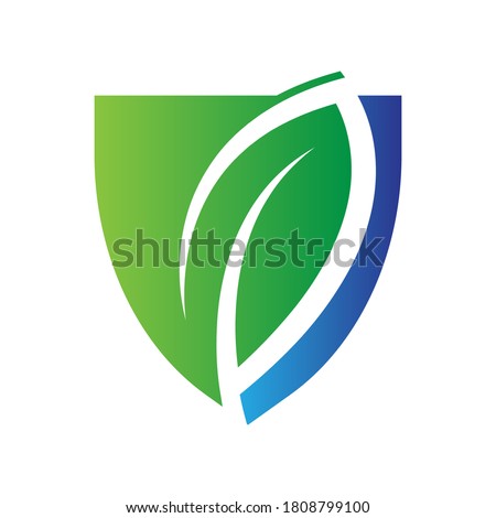 green and blue shield leaf environment logo vector template