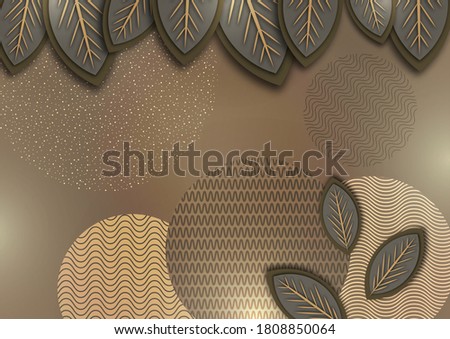 Abstract background with creative leaves, circles, points, lines on a beige background. Trendy vector illustration for your design.