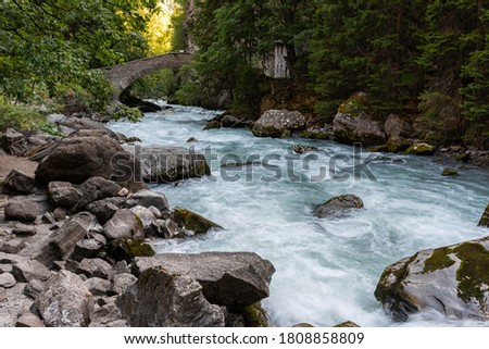 Pré-Saint-Didier (Aosta). Dora river of Verney. The Orrido of Pré-Saint-Didier. Royalty-Free Stock Photo #1808858809