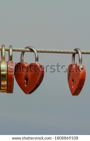 Love padlocks hanging on iron rope