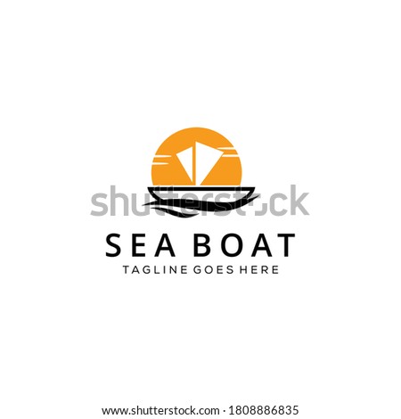 Illustration abstract Sailboat on the wave sea logo design.