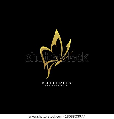 Butterfly Luxury Gold Color Illustration Vector Logo.