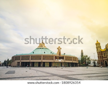 Panoramic view of the famous Basilica of Guadalupe on a quiet morning without people Royalty-Free Stock Photo #1808926354