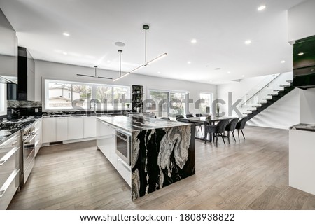Real estate photography - New big luxury modern house in Montreal's suburb partially furnished with backyard, empty rooms, closets, basement and garage