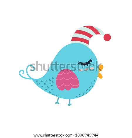 Cute sleeping bird isolated element. Animal character for kids design. Vector illustration