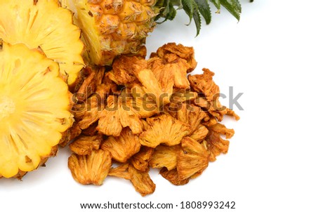 pineapple slices with Vacuum fried pineapple Chips, isolated on white background