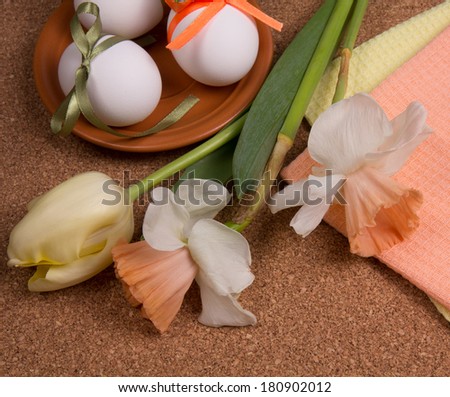 Easter eggs and fresh spring flowers