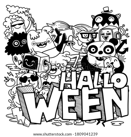 Halloween ,Cute hand drawn Halloween doodles ,vector illustration line tools drawing,Flat Design