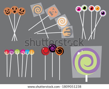 Clip art sheet of Halloween-themed lollipops