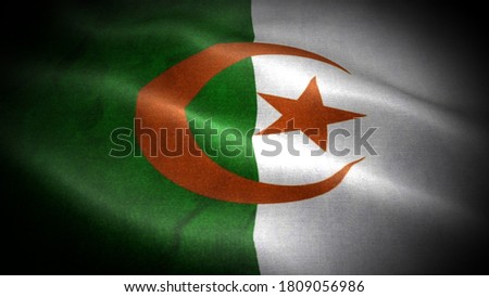close up waving flag of algeria. flag symbols of algeria.