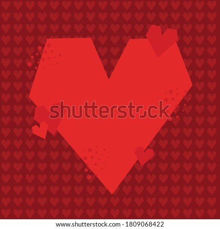 Template for a postcard, red heart with place for text, on a background from hearts, illustration vector