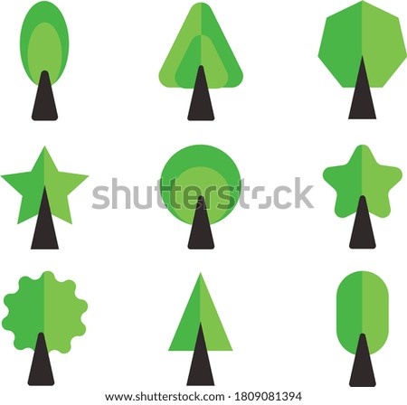 Trees, shrubs and hedges Summer cartoon set illustration and other green forest elements with bushes