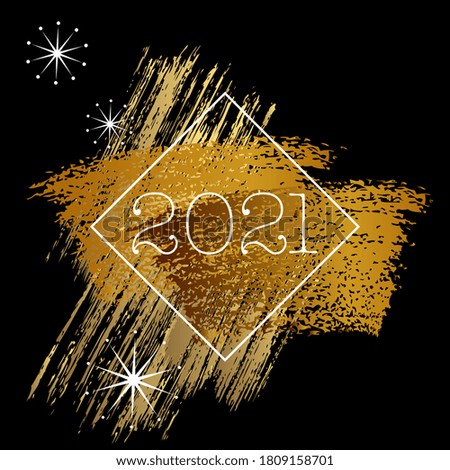 2021- greeting card with artistic gold graphics on a black background.
