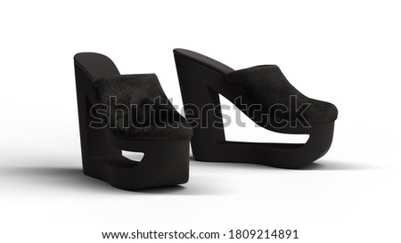 black fur platform wedge shoes