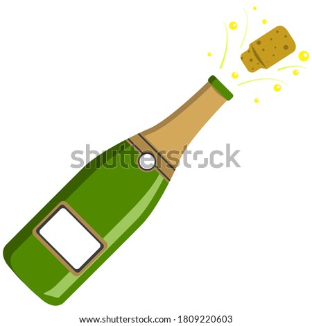 Vector illustration, isolated open bottle of champagne on a white background. Simple flat style. Logo concept.
