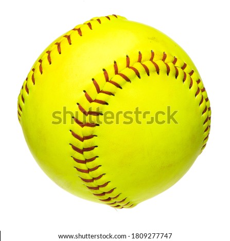 Bright fluorescent neon yellow softball ball isolated on white background