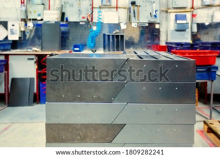 Blanks for mailboxes for letters and Newspapers, lying in the shop, at the factory of metal products