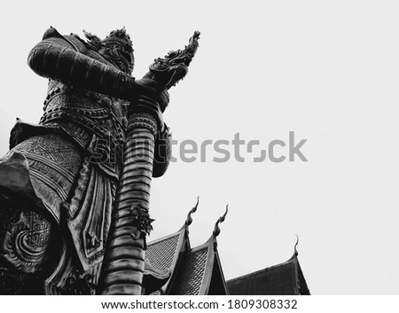 Thai giant, guardian devil, temple, black and white picture