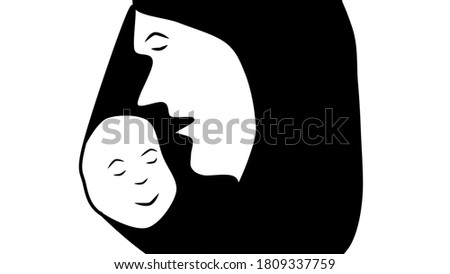 Mother and baby healthcare black and white clip art image.