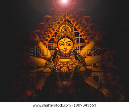Making of goddess Durga idol. These idols are made for Durga puja, the biggest festival of india. Royalty-Free Stock Photo #1809343663