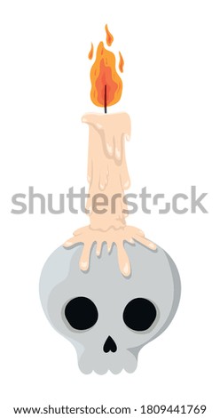 Halloween skull with candle design, Holiday and scary theme Vector illustration