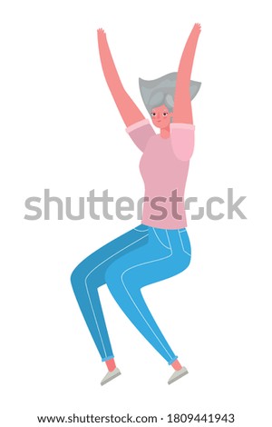 Senior woman cartoon jumping design, grandmother and old female person theme Vector illustration