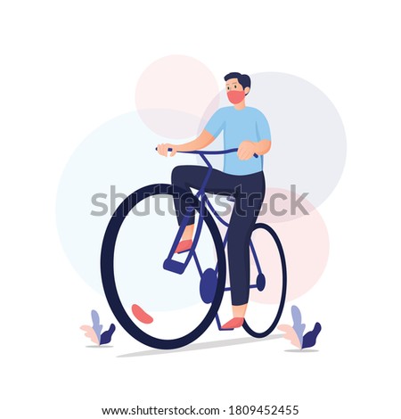 vector of people riding bicycles, cycling, cycling using health masks, maintaining health in the new normal, with a flat vector concept