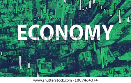 Economy theme with aerial view of Manhattan New York skyscrapers