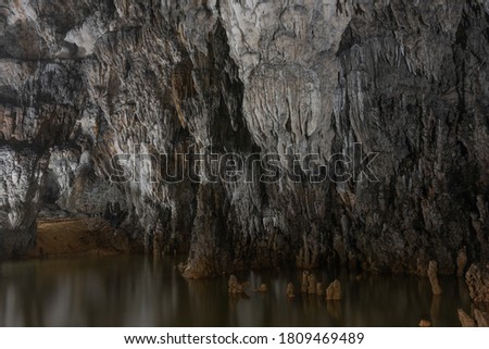 Ancient underground cave stalactites and groundwater landscape