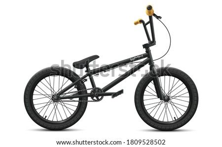 Black BMX bicycle mockup - right side view. Vector illustration of detailed bike isolated on white background