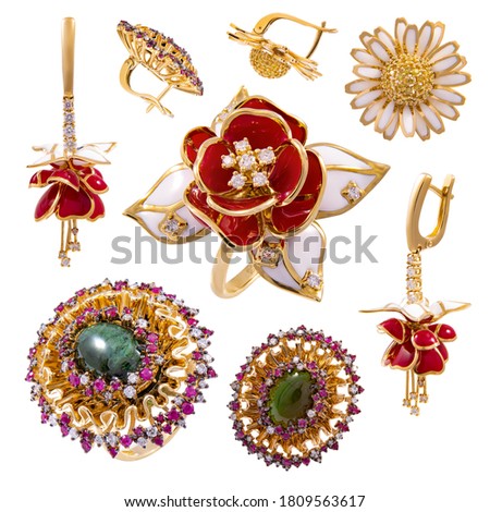 Set of jewelry on a white background. Floral. 