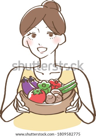 Illustration of a woman holding vegetables