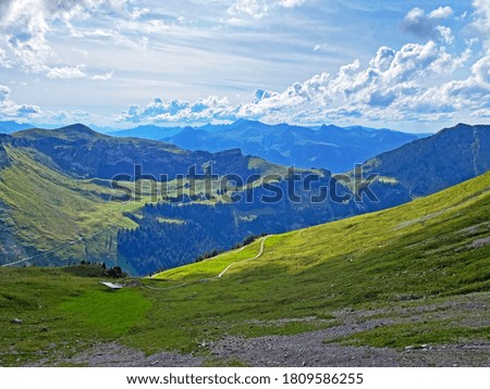 Alpine meadows and pastures on the slopes of the Uri Alps mountain massif, Melchtal - Canton of Obwald, Switzerland (Kanton Obwalden, Schweiz)