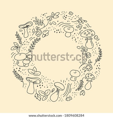 Autumn hand-drawn background layout decorate with leaves and mushrooms. 
A Doodle for posters, a leaflet frame, or a web banner. Vector illustration template on an isolated background.

