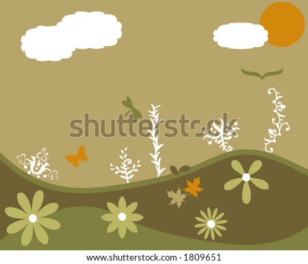 Landscape vector with flowers and fantasy plants, all editable