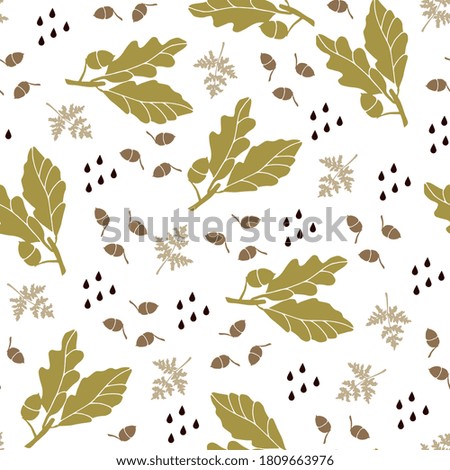 Seamless vector pattern of oak leaves and acorns, illustration autumn background