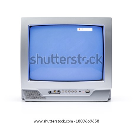Working old gray CRT TV set, isolated on white background. File contains a path to isolation. Royalty-Free Stock Photo #1809669658