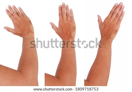 Group of Male asian hand gestures isolated over the white background. Touching Action.