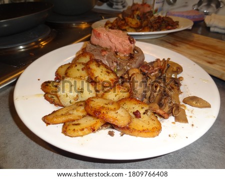 Rossini steack,french plate with fois gras and potatoes