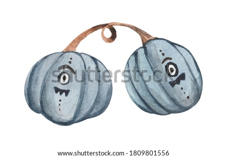 Watercolor Halloween pumpkin with Jack's face. Element in a cartoon good-natured style. Ideal for children's design compositions and products.