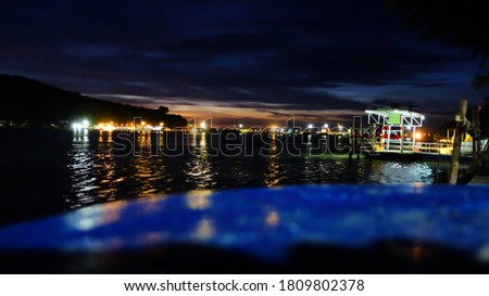 Blurred Light, Night on Sea, Seascape Background, Copy Space..,