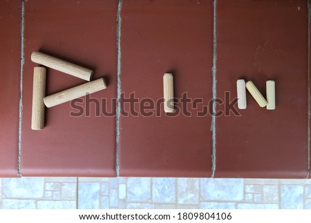 The Word "PIN" Composed with Wooden Pins