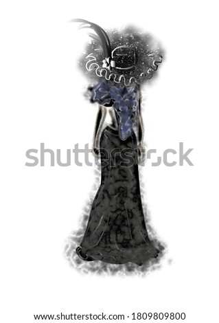 woman in a designed black dress 