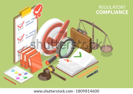 3D Isometric Flat Vector Conceptual Illustration of Regulatory Compliance, Policies and Regulations. Royalty-Free Stock Photo #1809814600