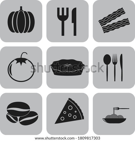 Set of 9 restaurant flat icons. Classic background. Vector illustration. 