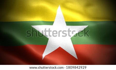 close up waving flag of myanmar. flag symbols of myanmar.