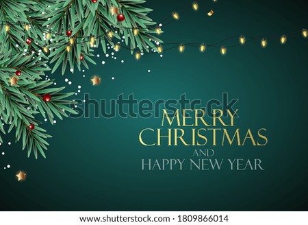 Holiday New Year and Merry Christmas Background with realistic Christmas tree. Vector Illustration EPS10