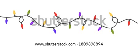 Christmas color lights isolated on white background. Bright colored garland lights decoration. Glowing bulb for xmas cards, banners, posters, web. Led neon lamp. Vector illustration.