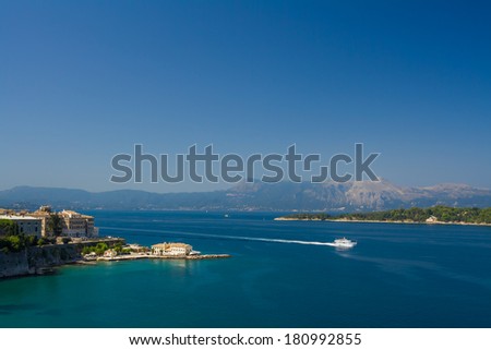 Corfu island with the mountains in background.
